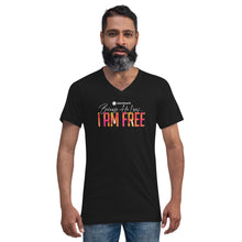 Load image into Gallery viewer, Because He Lives 2024 I am Free Unisex Short Sleeve V-Neck Tee