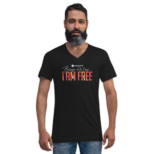 Because He Lives 2024 I am Free Unisex Short Sleeve V-Neck Tee
